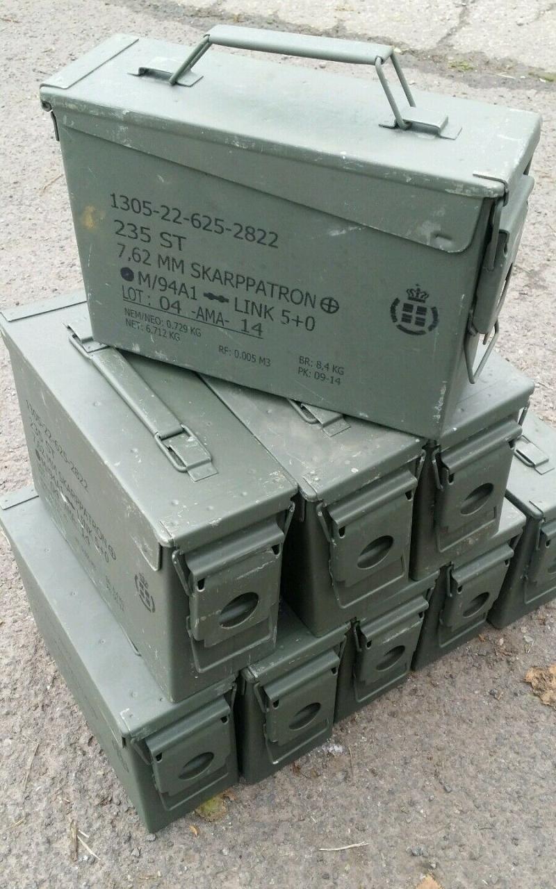 Danish M19A1 Ammo Box Tins Cases 7.62 Small Arms Cartridges 5.56 ( H84 )