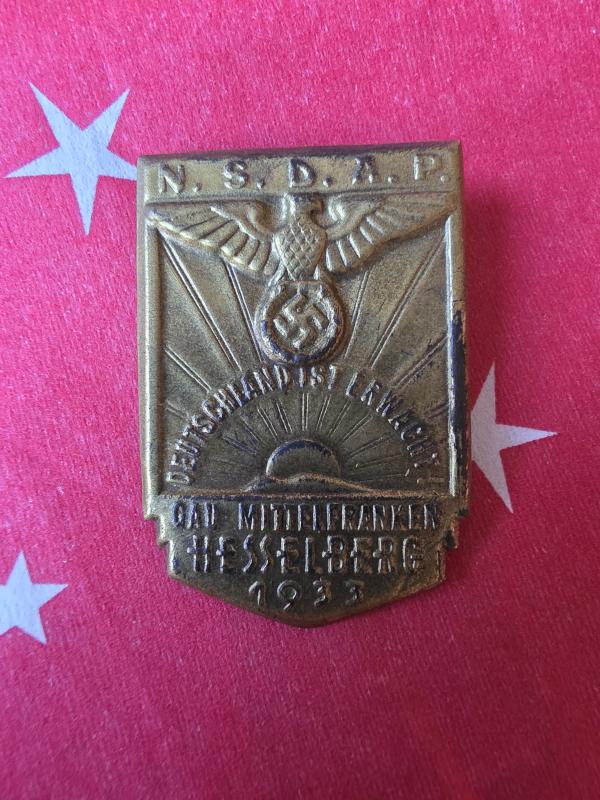German WW2 Tinnie NSDAP 1933 Hesselberg