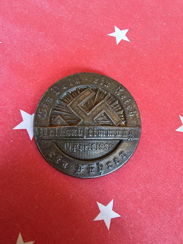 WW2 German Tinnie Ein Volk Ein Reich Ein Fuhrer 1938